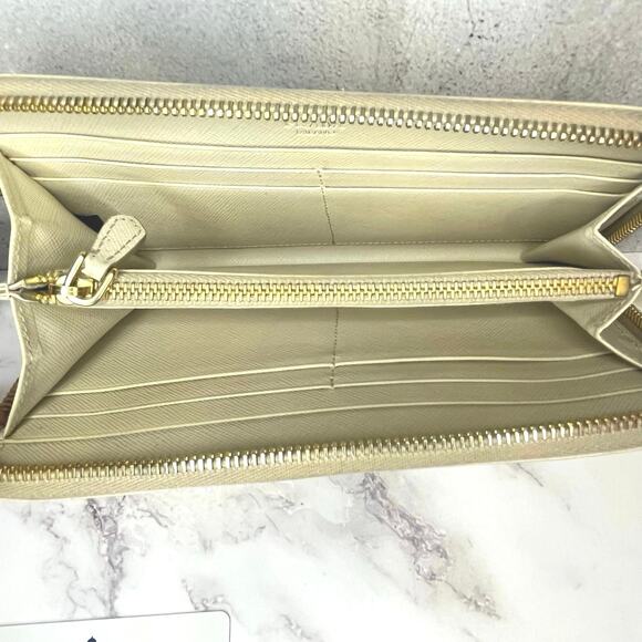Prada Saffiano Cream Leather Zip Wallet Gold Hardware with Authenticity Card - Picture 8 of 12